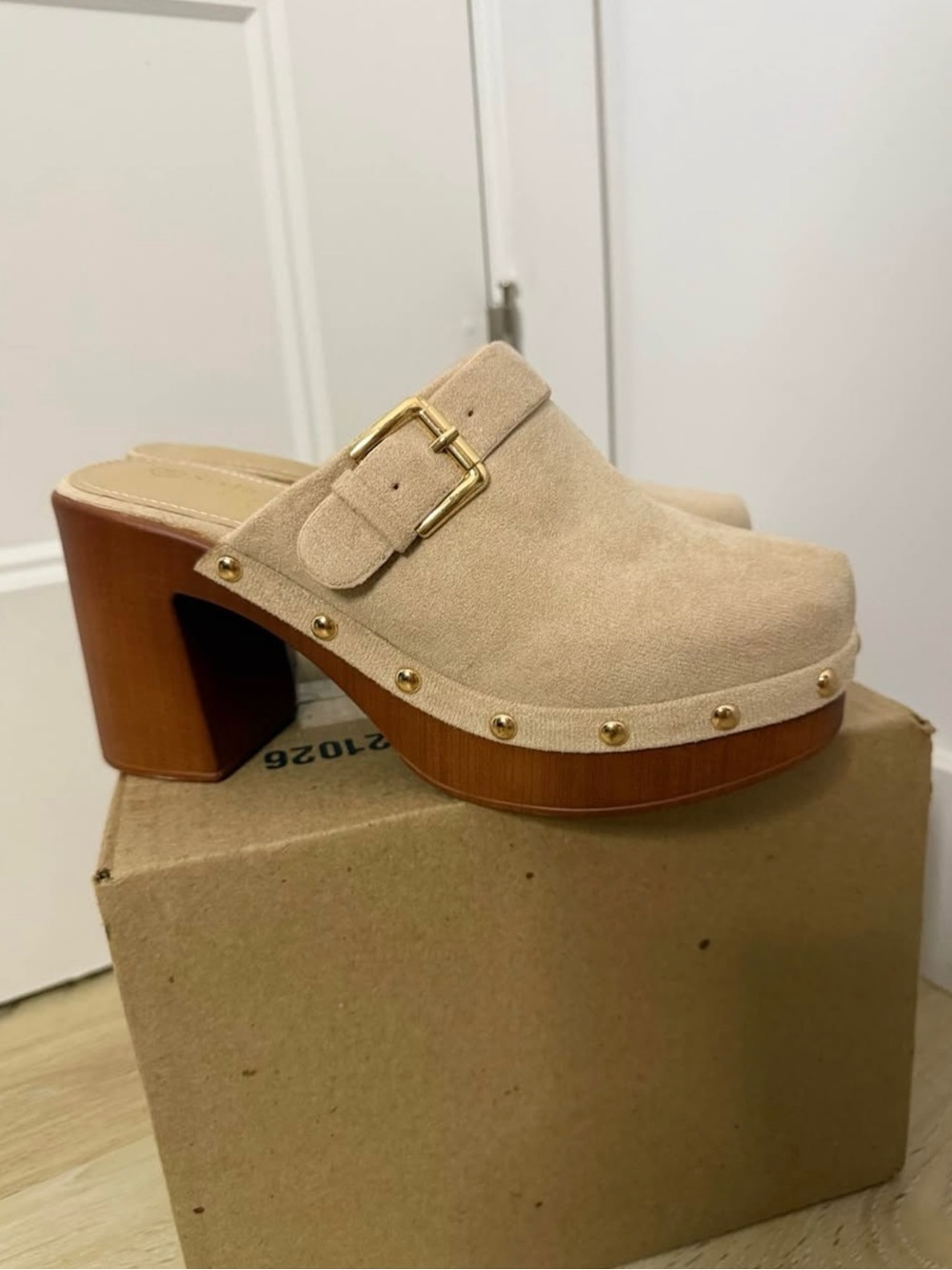 Beige Suede Platform Clog Heels - Stylish Women’s Slip-On
